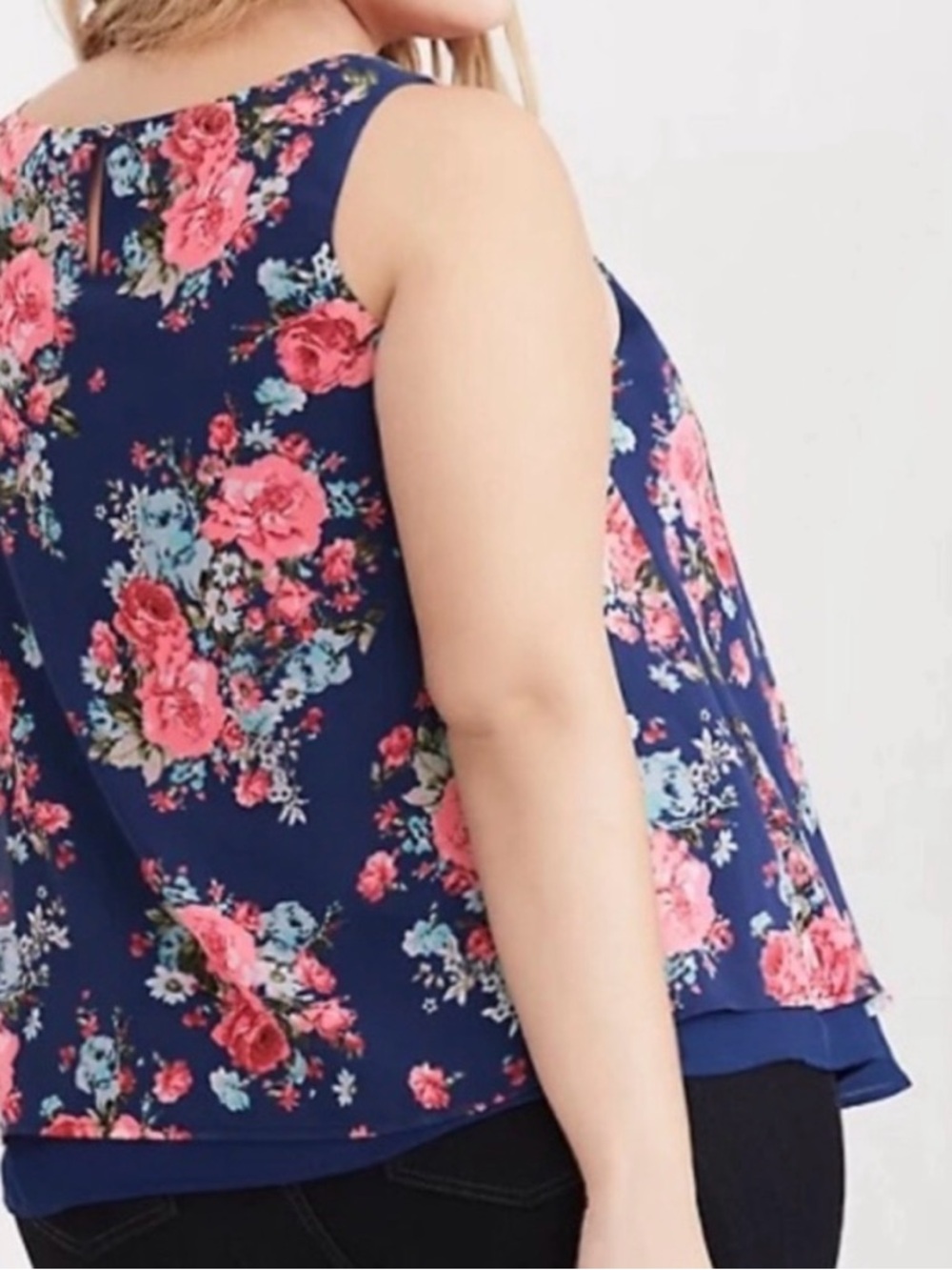 torrid Navy Floral V-Neck Layered Tank Top - Picture 2 of 5